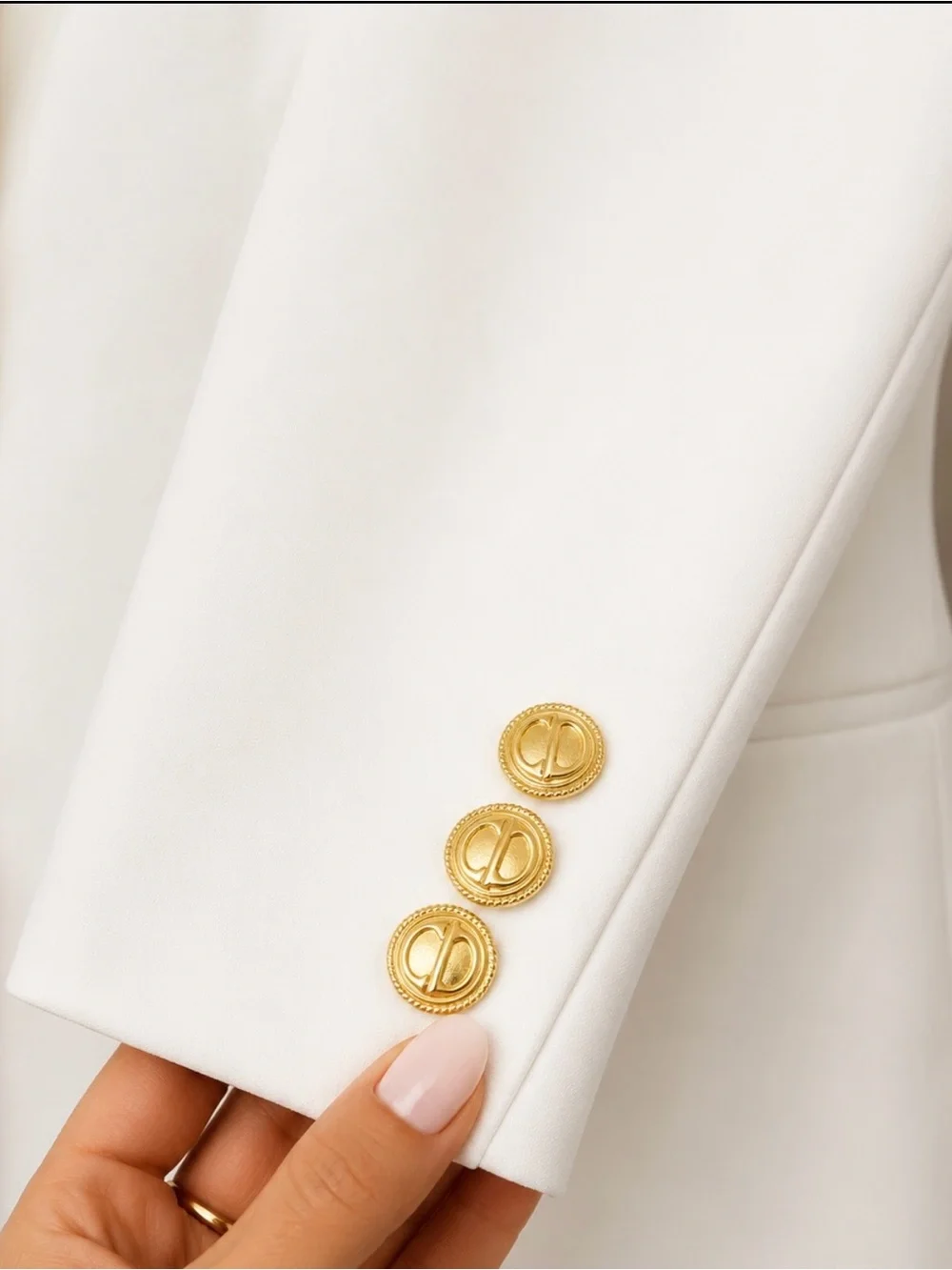 Dior White Double-Breasted Blazer with Gold Buttons